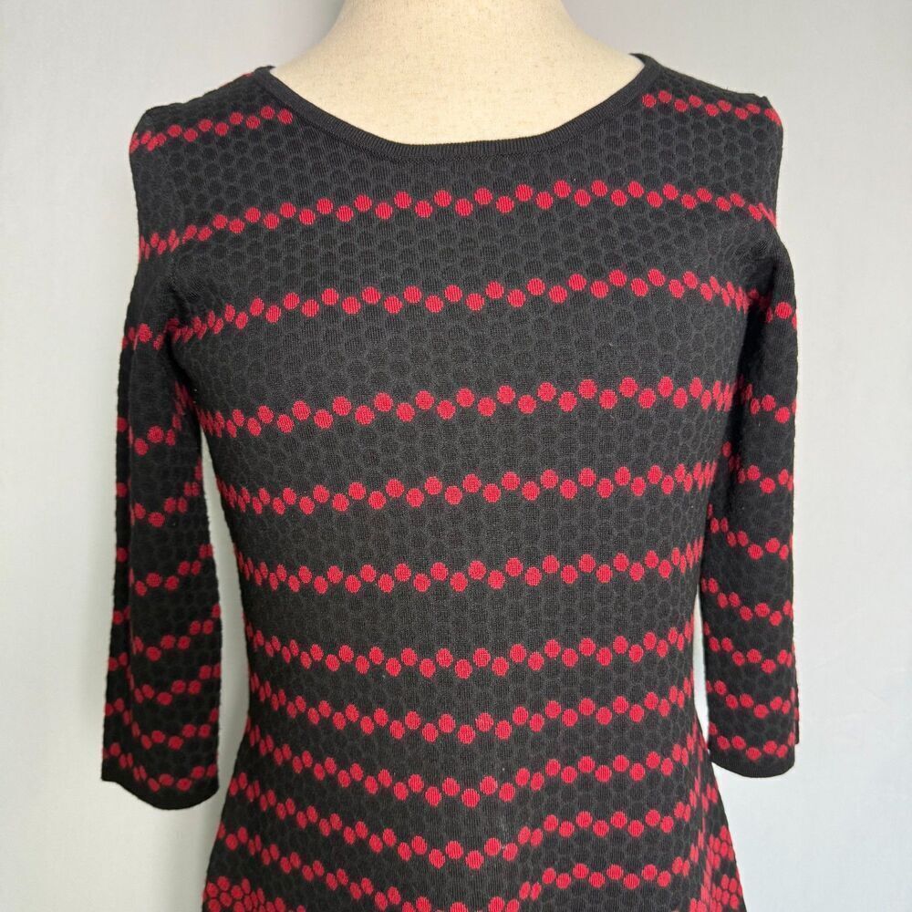 Gabby Skye Polka Dot Patterned Sweater Dress, Size L, Red and Black - Picture 3 of 12